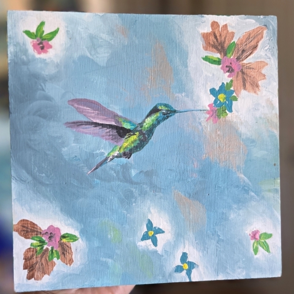 Hand painted reversible square board multi use Home Decor Wall Art